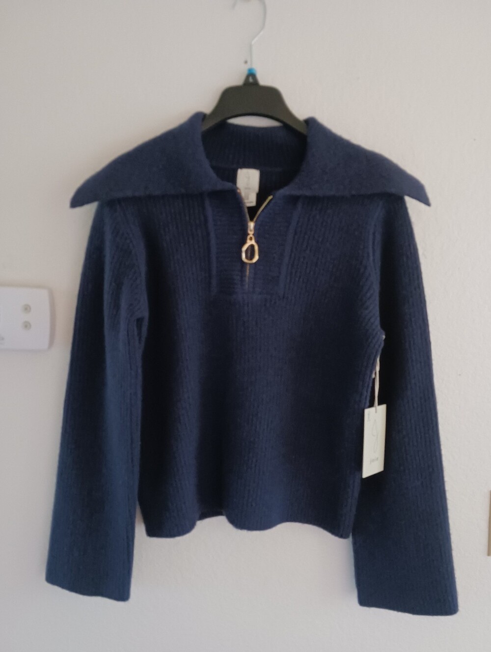 Joie Navy Shawl Collar Ribbed Sweater